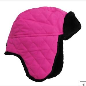 Swiss Tech winter hat pink black quilted trapper aviator style warm